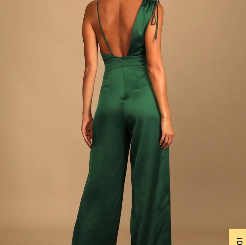 Lulus satin jumpsuit- EMERALD GREEN - Picture 4 of 12